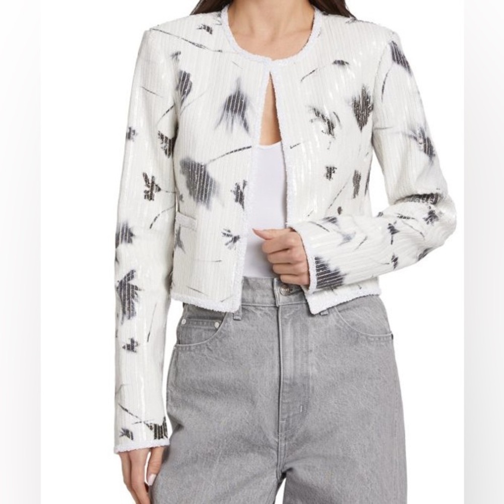 DEREK LAM 10 CROSBY Cameron Sequined Jacket Sz 8 New With Tags Black & White